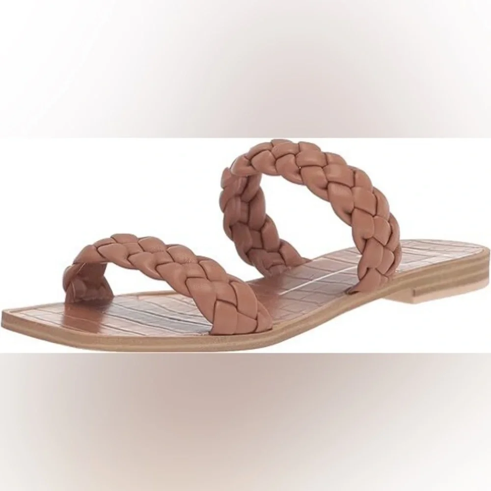 DOLCE VITA Indy Caramel Stella Slip-on Braided Square Toe Sandals Brown Shoes